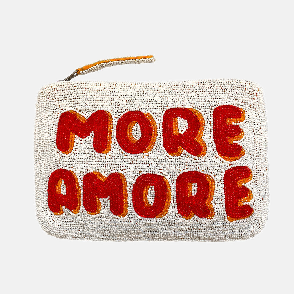 White & Red More Amore Beaded Clutch Bag