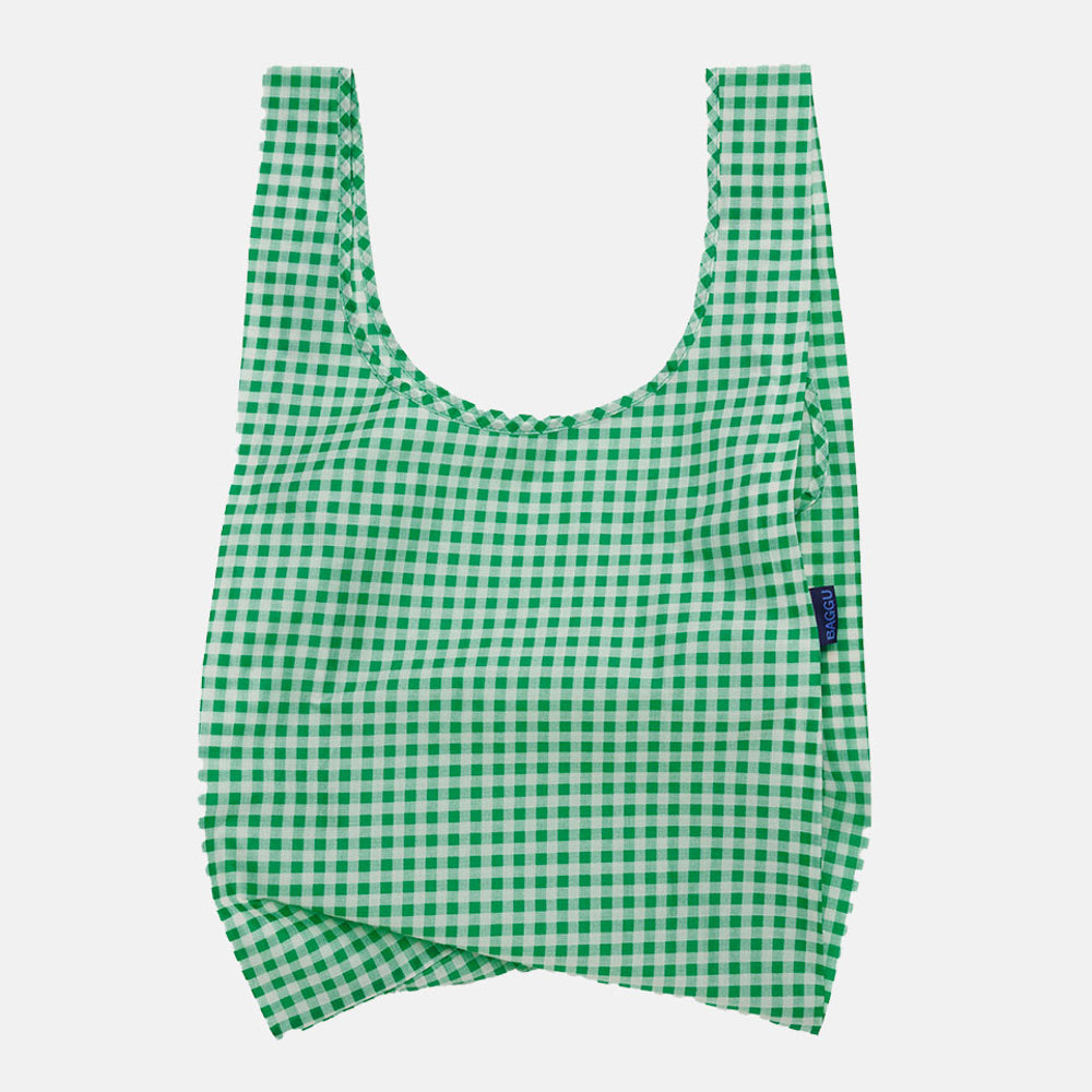 Green gingham recycled nylon shopper tote bag by Baggu