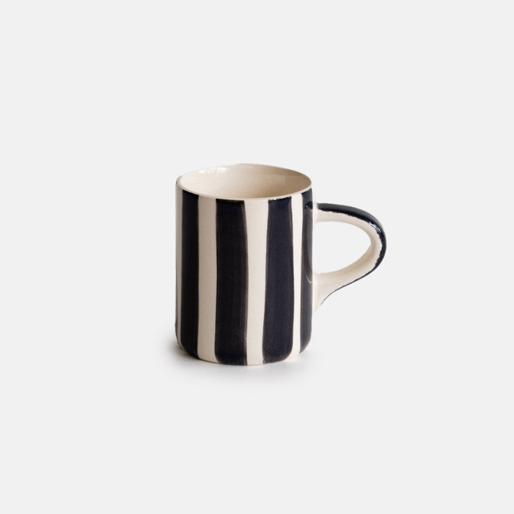 hand painted dark graphite irregular stipe espresso mug