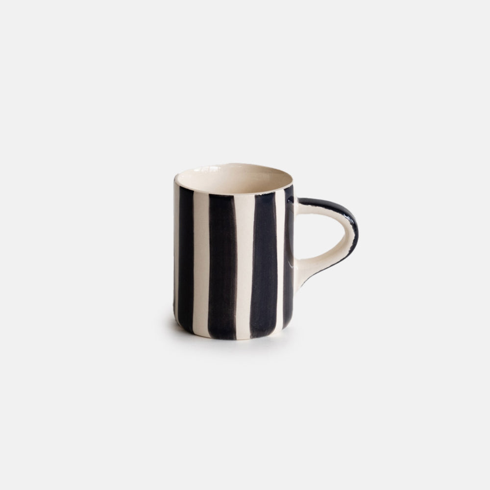 hand painted dark graphite irregular stipe espresso mug