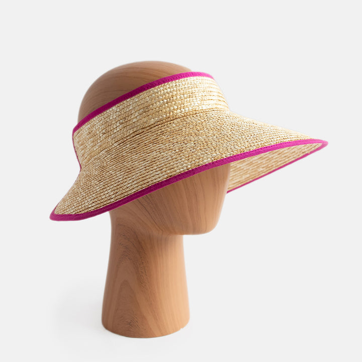 Straw Visor With Pink Contrast Trim
