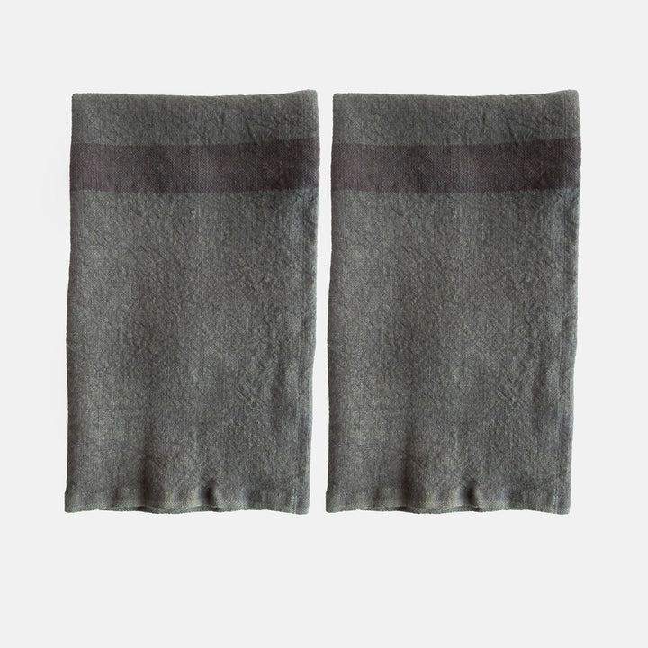 set of 2 graphite grey washed linen placemats with dark grey central stripe