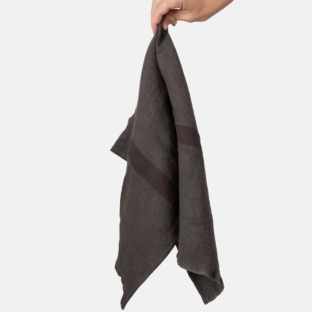 set of 2 graphite grey washed linen placemats with dark grey central stripe