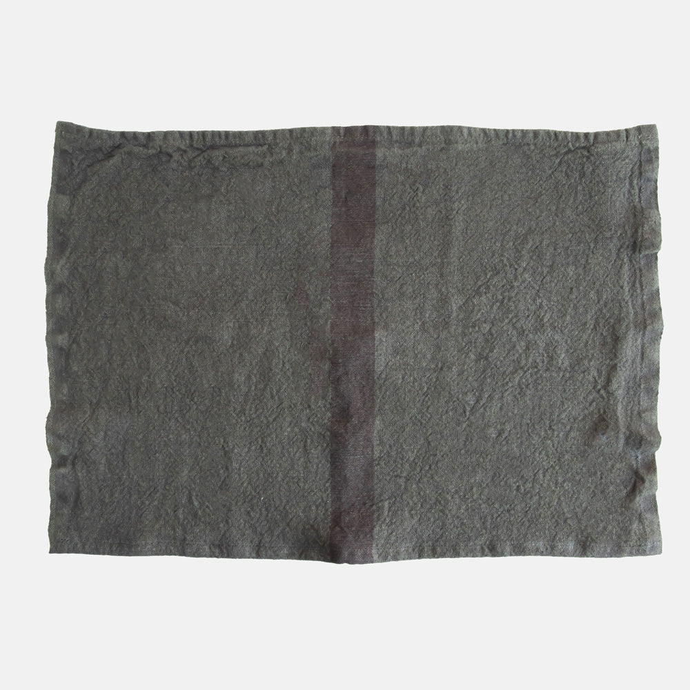 set of 2 graphite grey washed linen placemats with dark grey central stripe