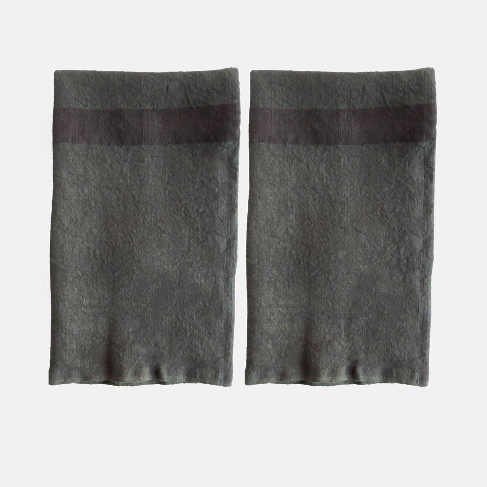 set of 2 graphite grey washed linen placemats with dark grey central stripe