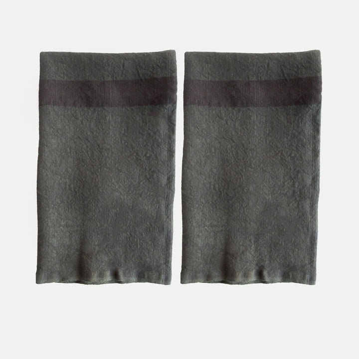 set of 2 graphite grey washed linen placemats with dark grey central stripe