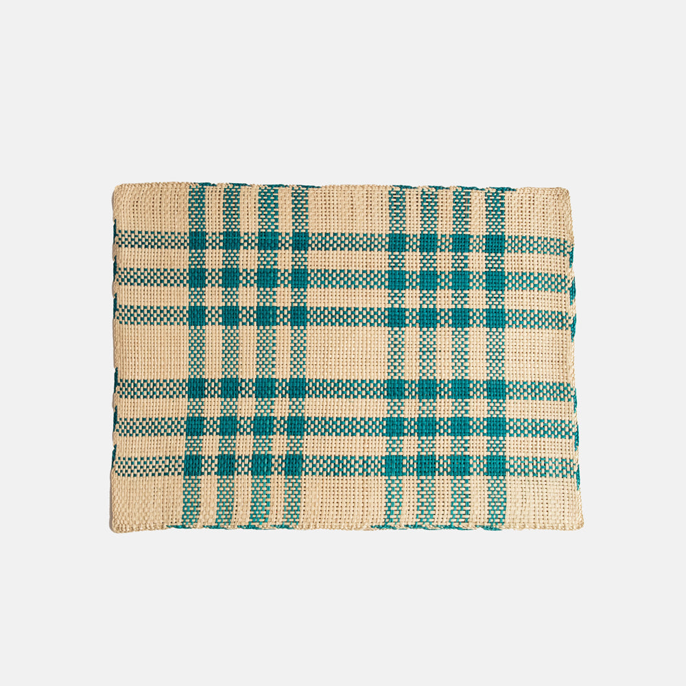 Turquoise Check Straw Placemats Set Of 2