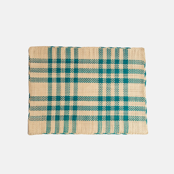 Turquoise Check Straw Placemats Set Of 2