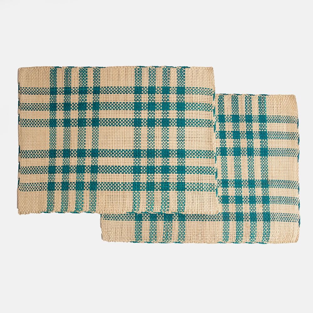 Turquoise Check Straw Placemats Set Of 2