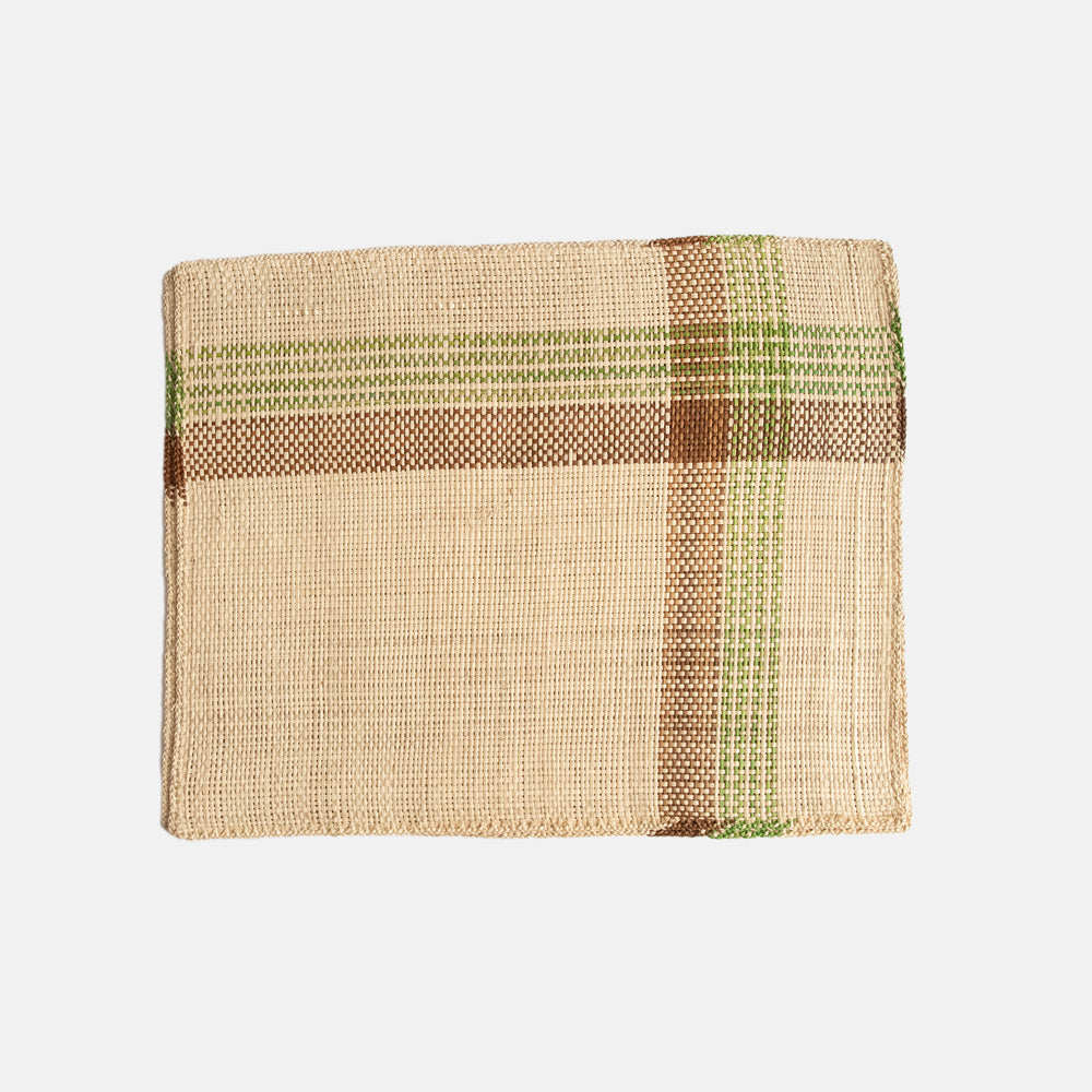 Green & Tan Check Straw Placemats Set Of 2