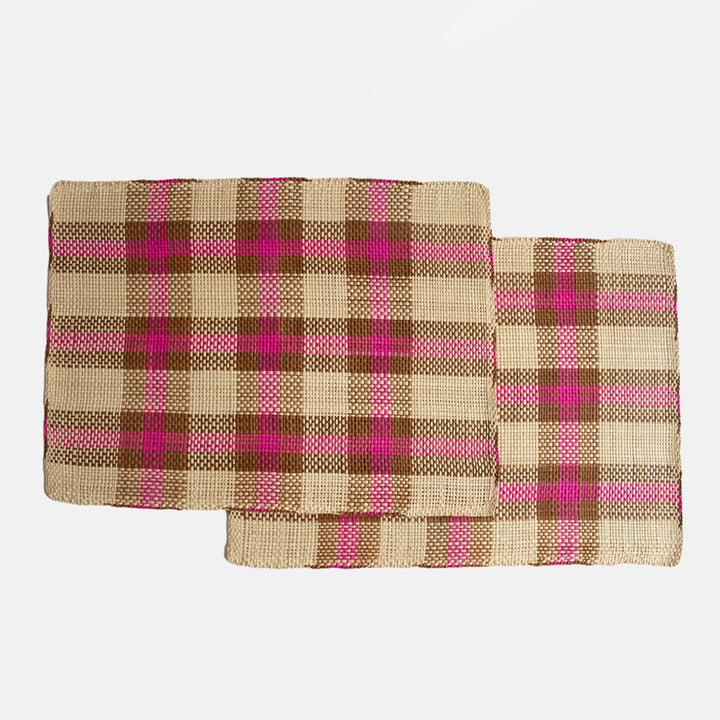 Pink/Brown Check Straw Placemats Set of 2