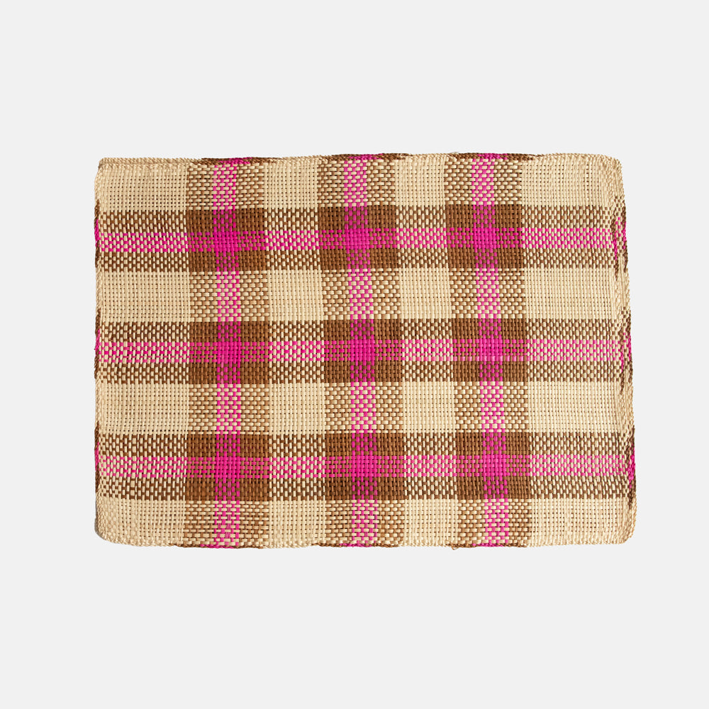 Pink/Brown Check Straw Placemats Set of 2