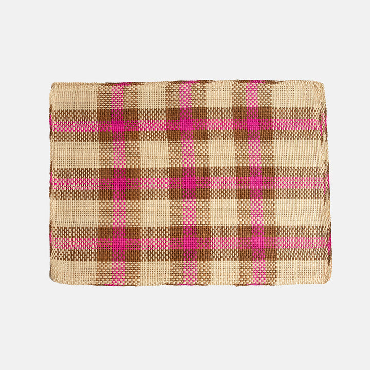 Pink/Brown Check Straw Placemats Set of 2