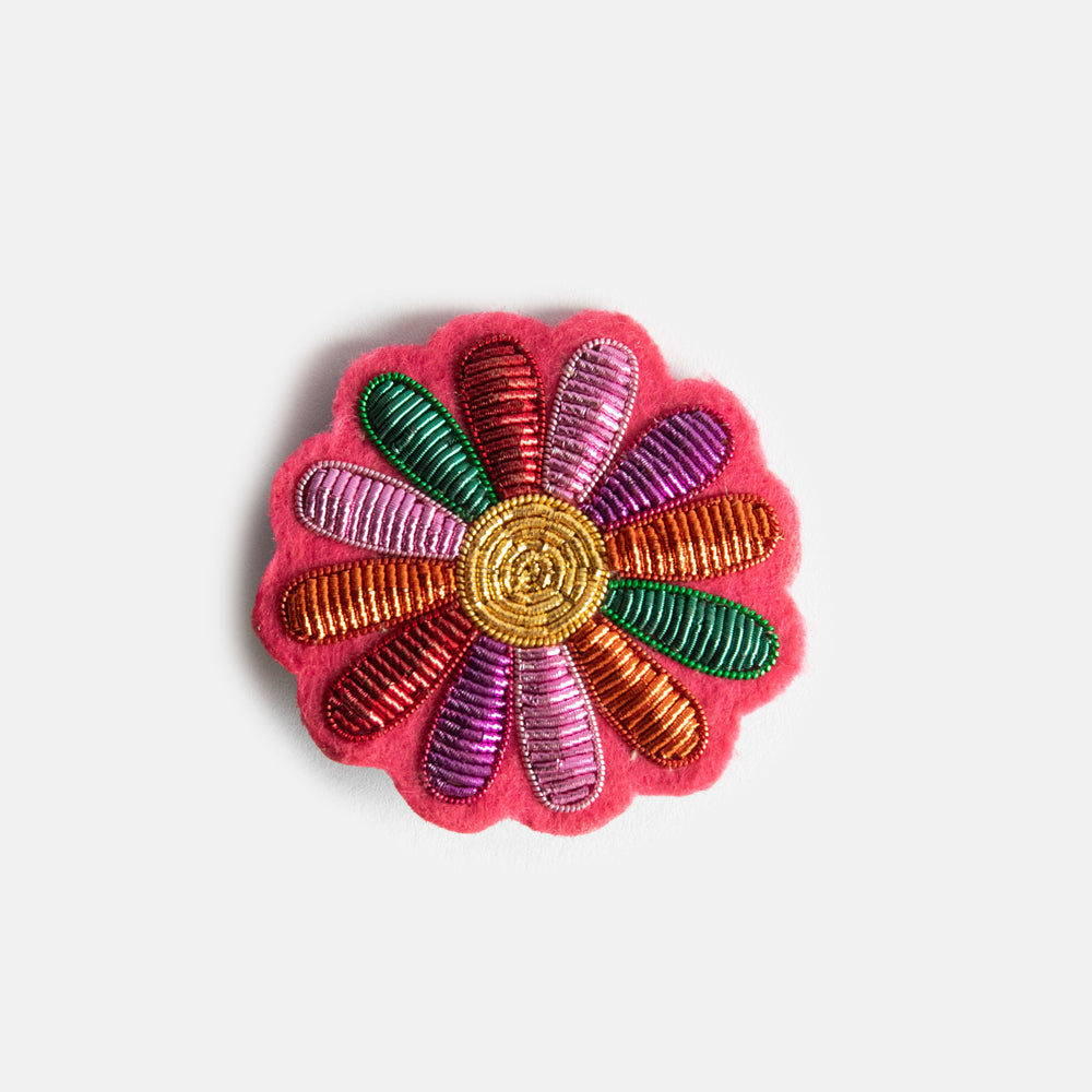 multi coloured flower hand embroidered beaded brooch