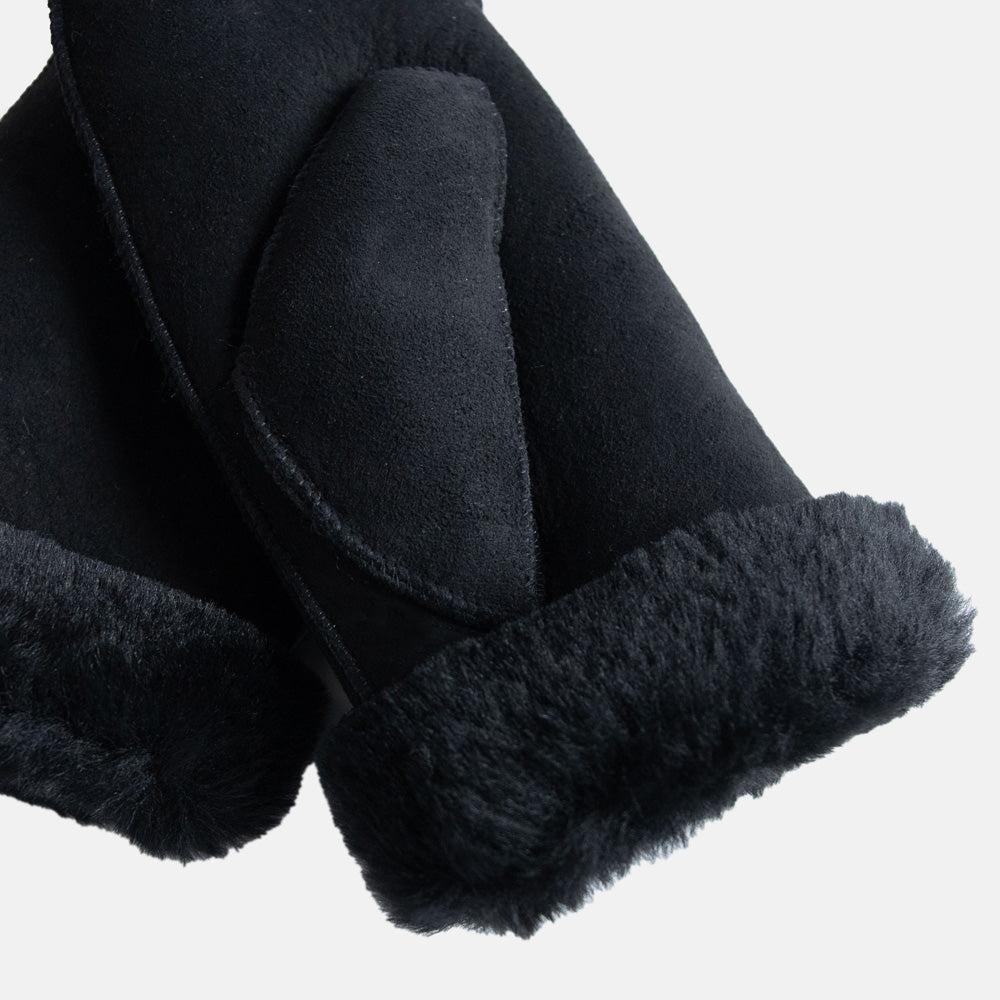black suede mittens with black shearling lining