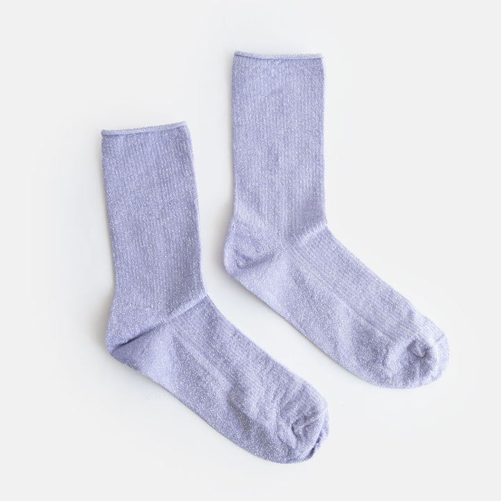 women's mid calf length lilac rib sparkle socks