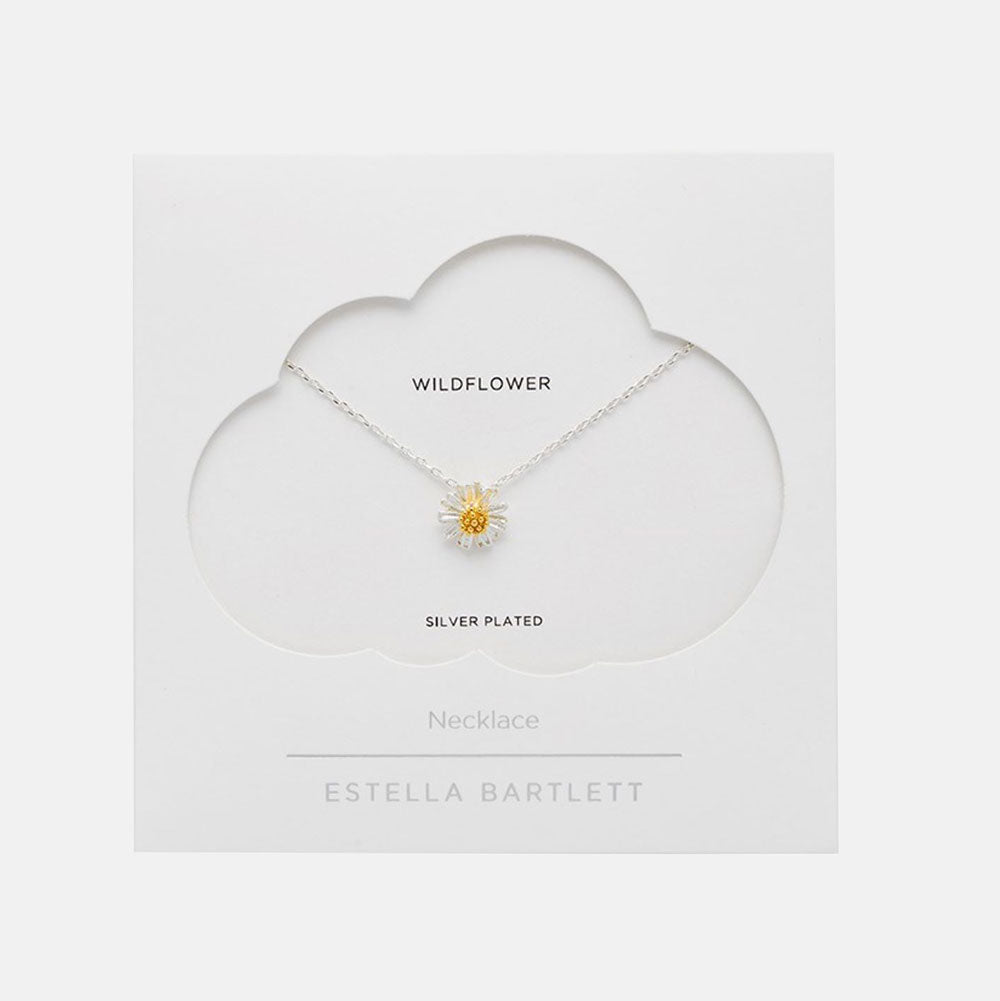 silver plated chain link necklace with silver and gold wildflower charm 
