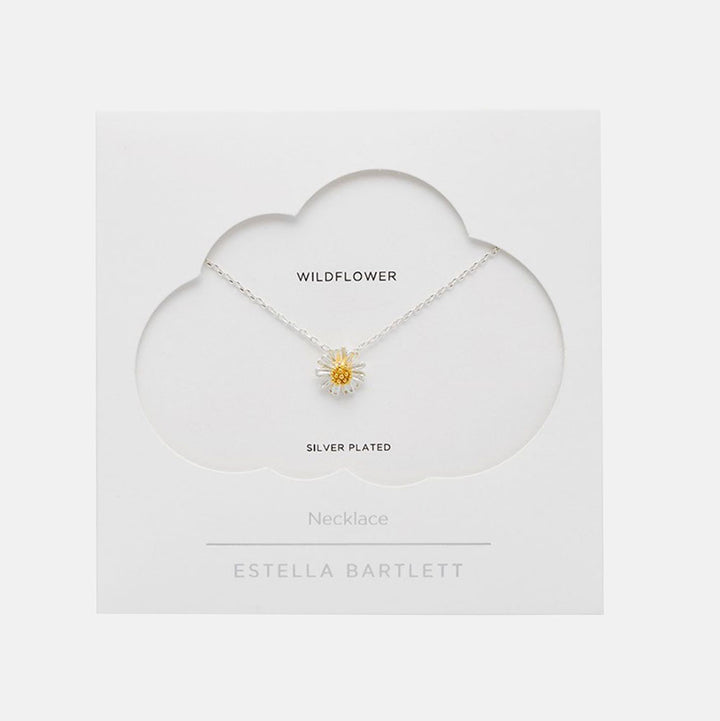 silver plated chain link necklace with silver and gold wildflower charm 