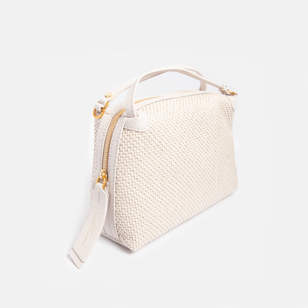 marble white woven straw large alifa handbag, made in Italy by Gianni Chiarini