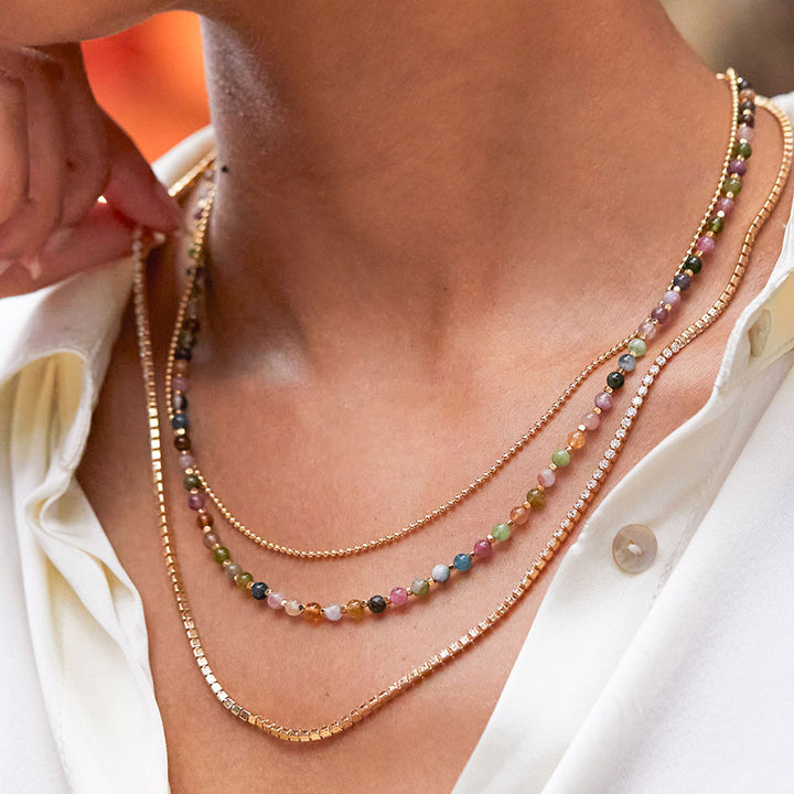 gold plated tennis necklace set with cubic zirconia
