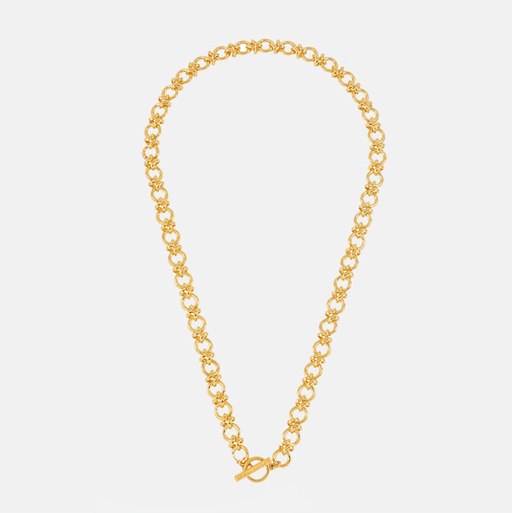 gold plated chunky knot link t bar necklace