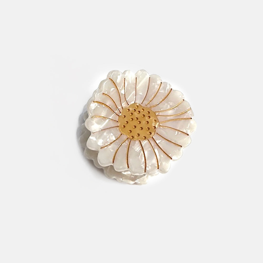 white daisy hair claw with gold hand painted details