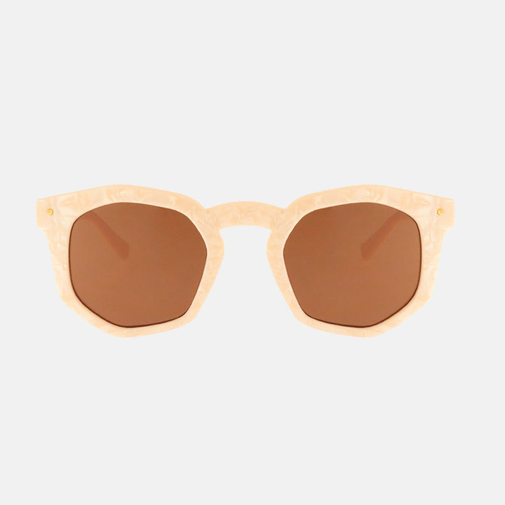  mother of pearl geometric round frame sunglasses with brown lenses