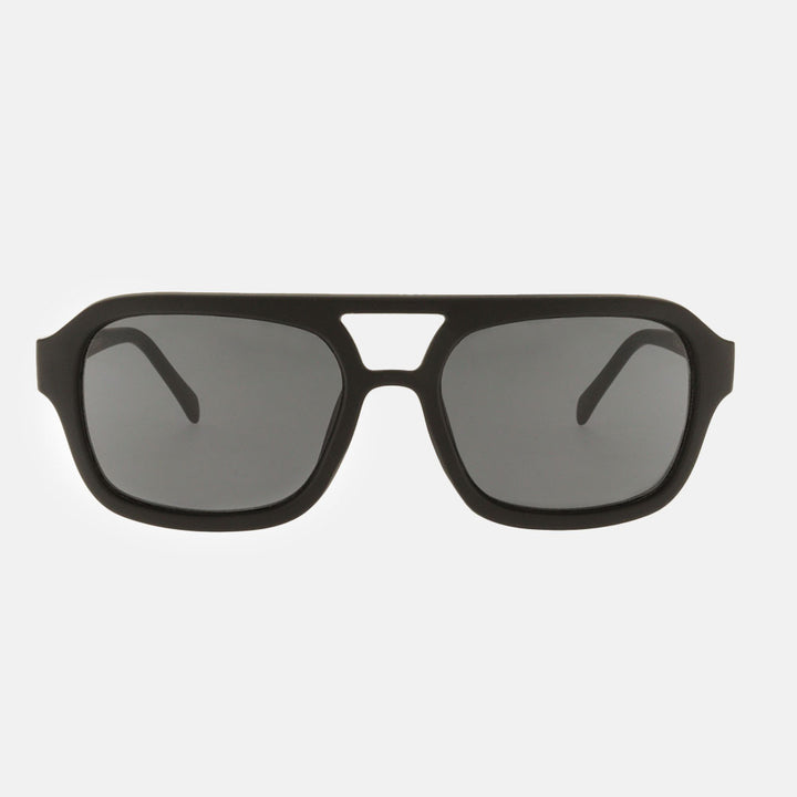 black double bridge modern aviator style sunglasses with grey lenses