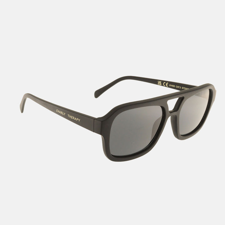 black double bridge modern aviator style sunglasses with grey lenses