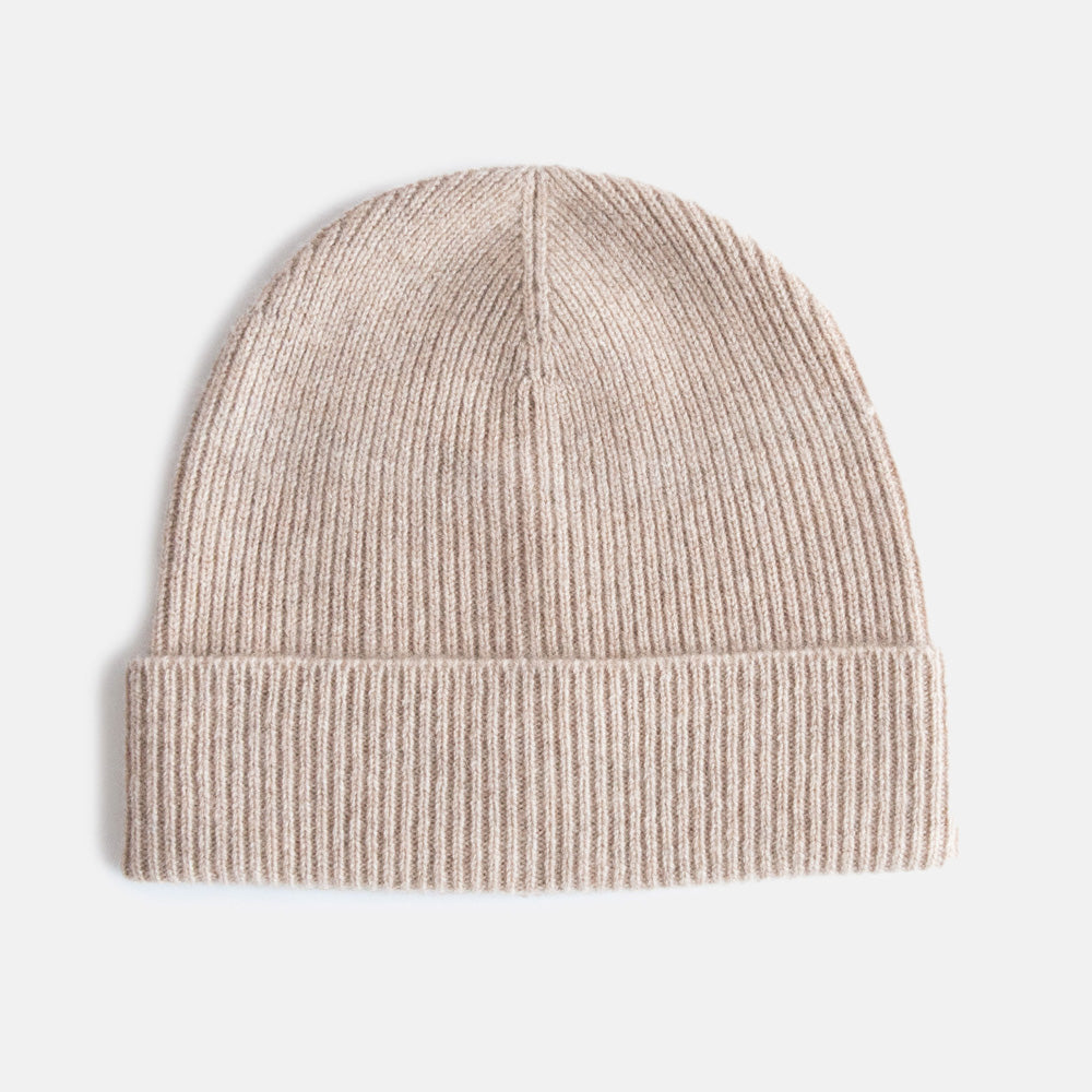 women's cashmere fine rib knit beanie hat in taupe