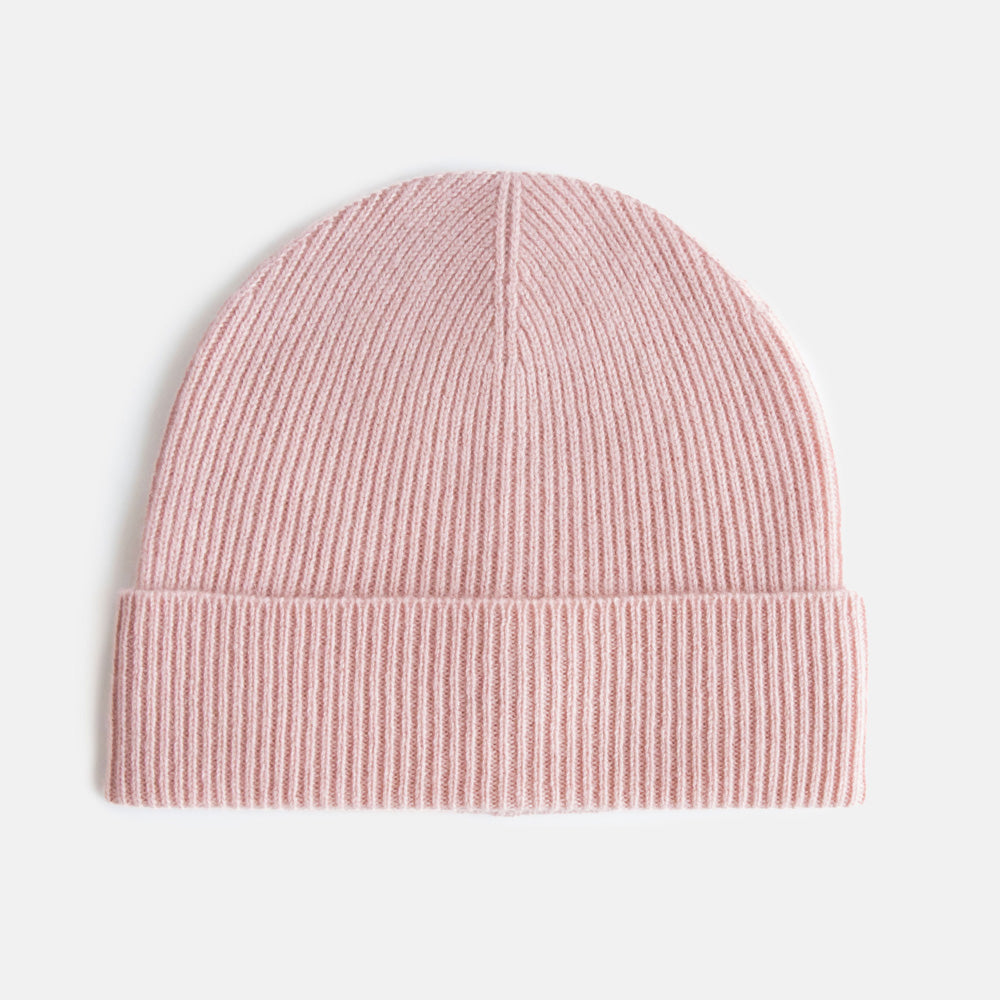 women's pale pink fine rib knit beanie hat