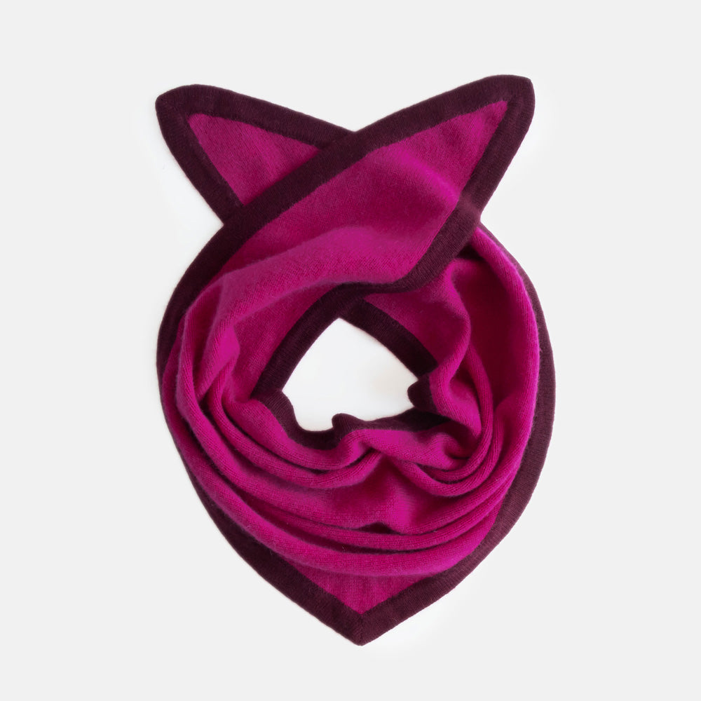 women's cashmere triangle scarf in raspberry with burgundy trim
