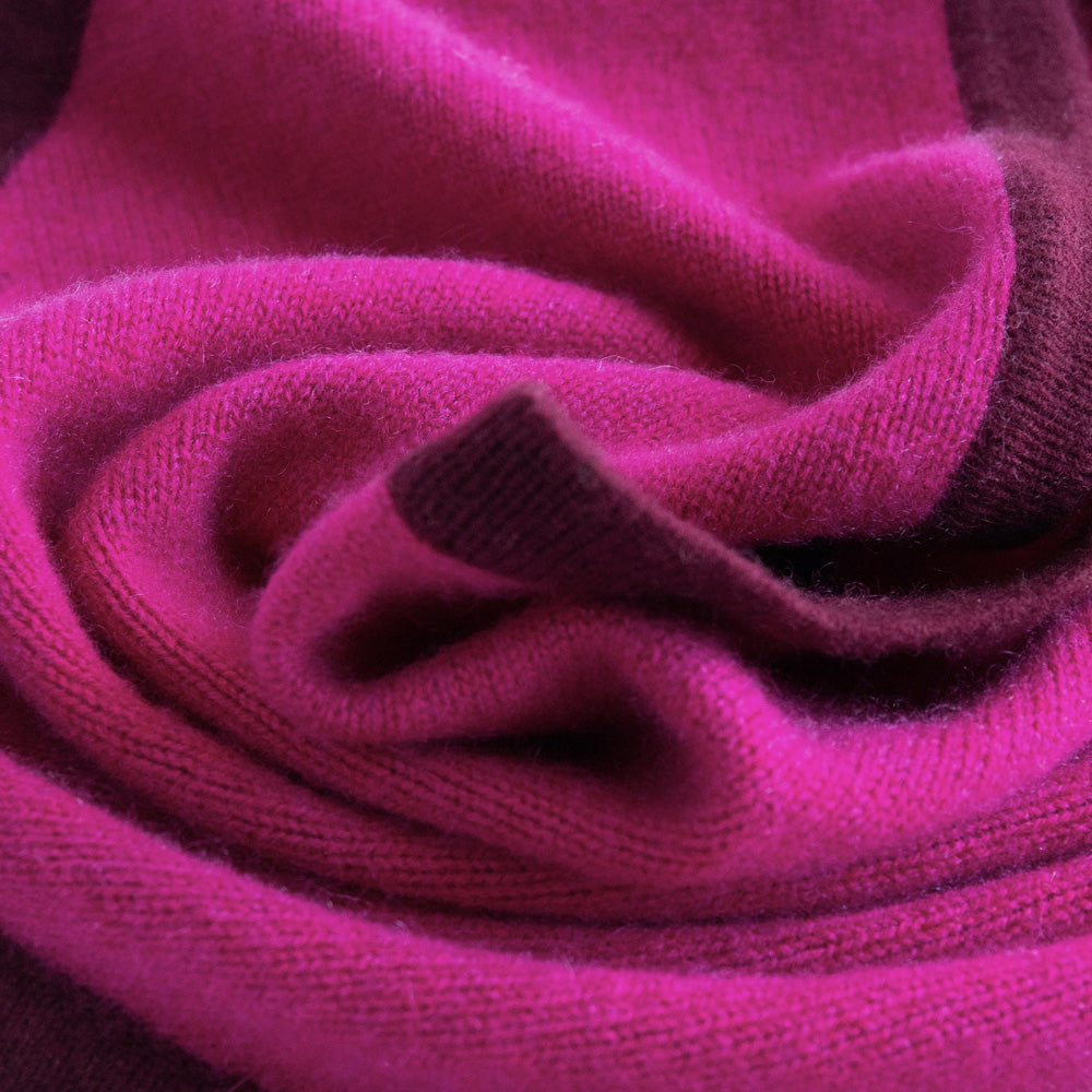 women's cashmere triangle scarf in raspberry with burgundy trim