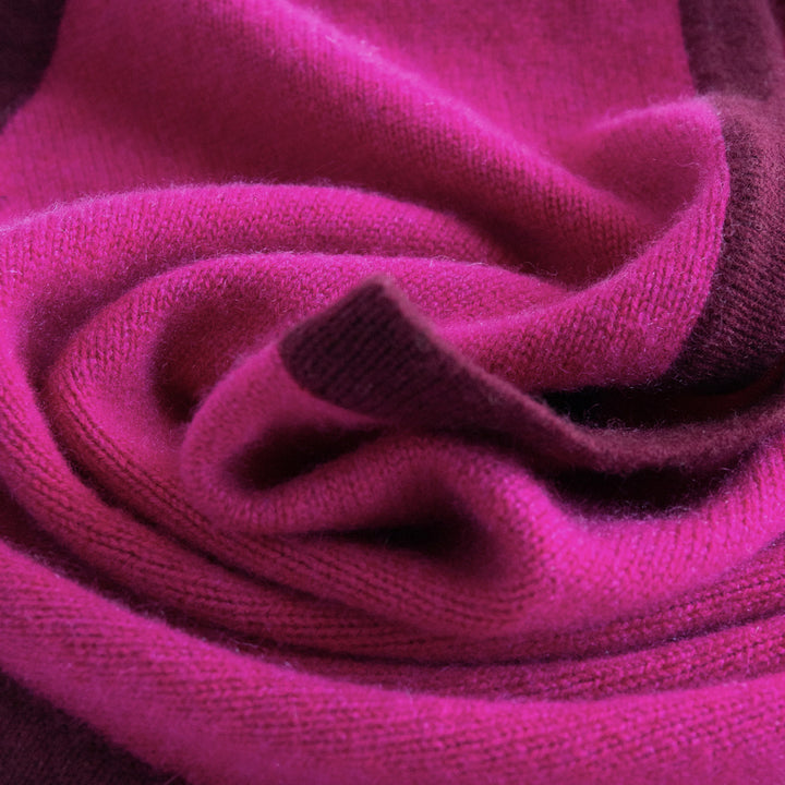 women's cashmere triangle scarf in raspberry with burgundy trim