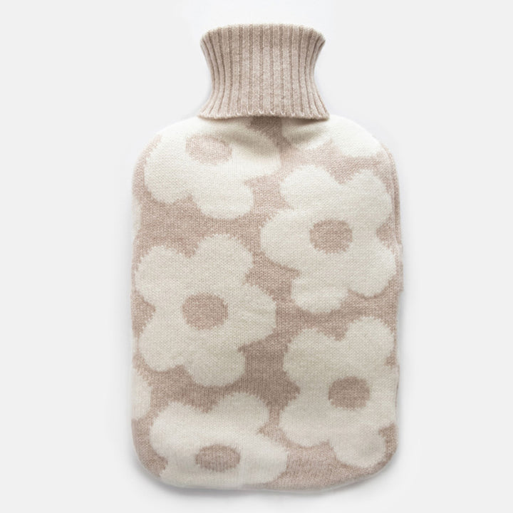 Taupe/Cream Flowers Merino Hot Water Bottle