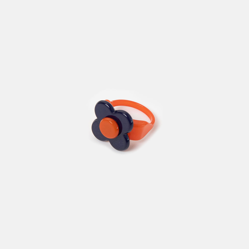 navy blue & orange flower shaped ring