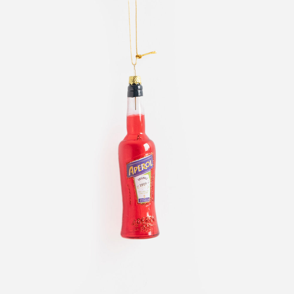 red aperol bottle hanging christmas tree decoration