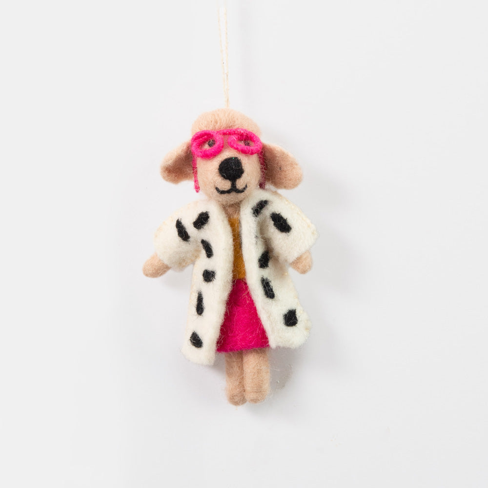 poodle in a coat and glasses hanging christmas tree decoration