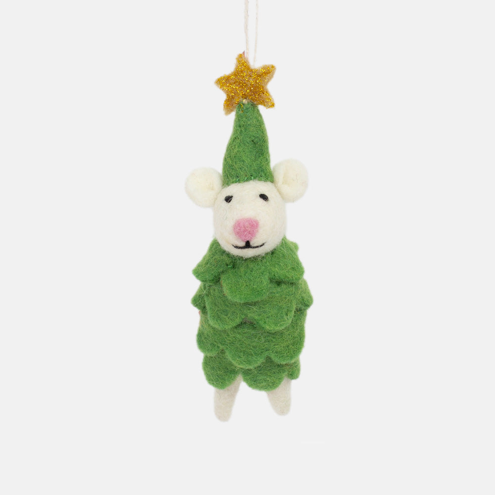 mouse dressed in christmas tree fancy dress hanging tree decoration 