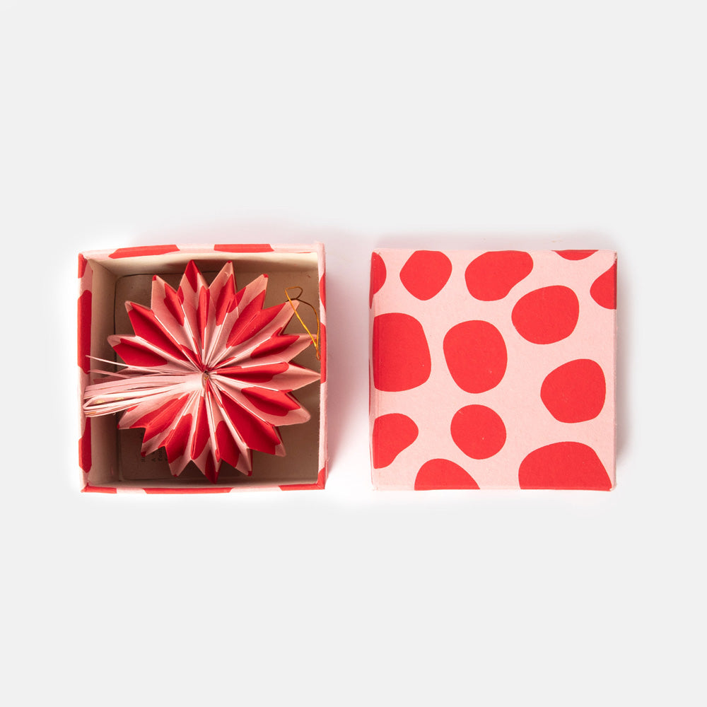 paper origami lantern hanging christmas decoration i pink with red spots in presentation box