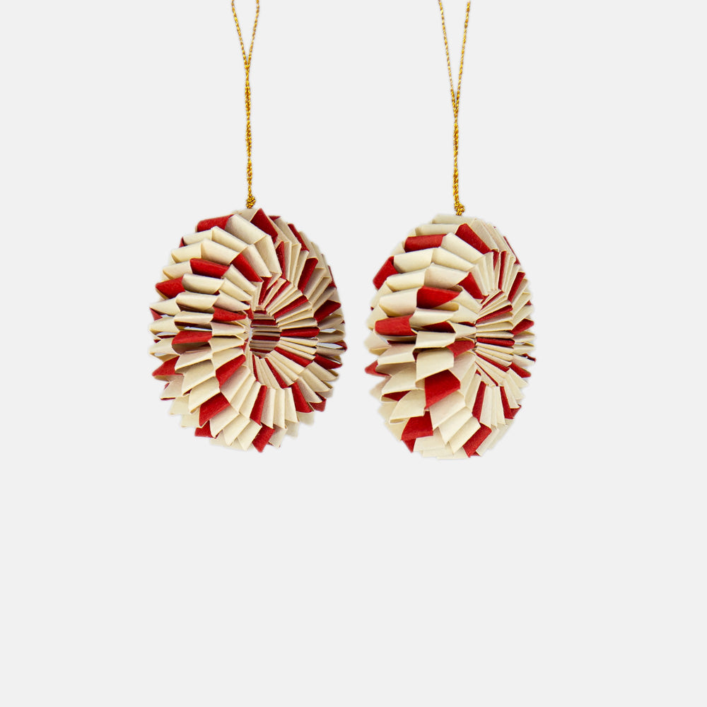 set of 2 red and white paper wheel Christmas decorations