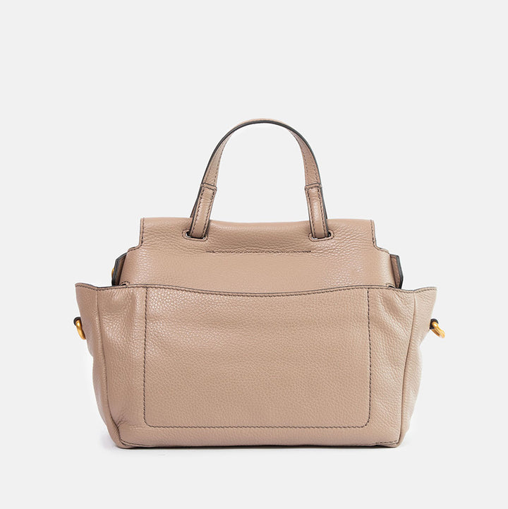 light grey pebbled leather handbag with top shoulder handle