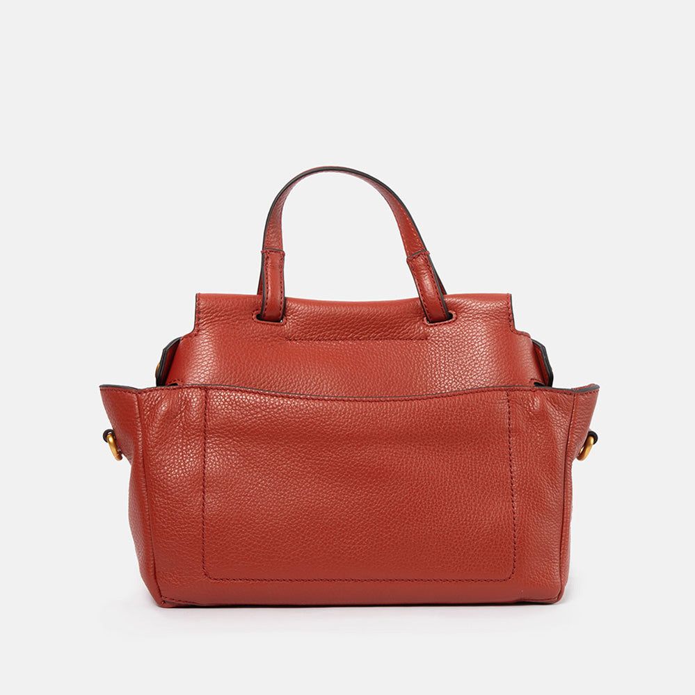 dark red pebbled leather handbag with top shoulder handle