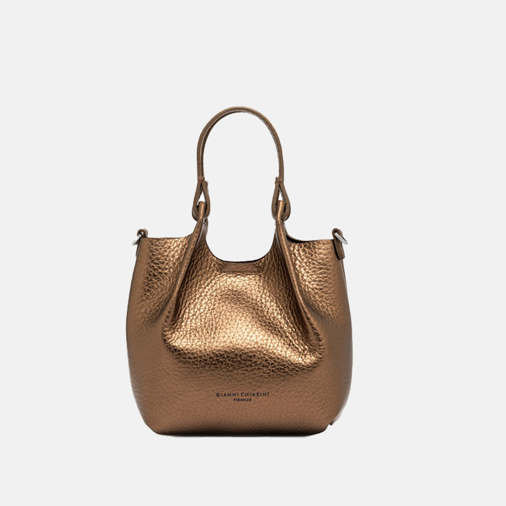 metallic bronze leather handbag with grab handles