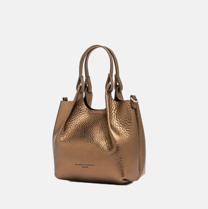 metallic bronze leather handbag with grab handles