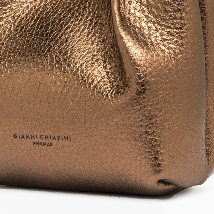 metallic bronze leather handbag