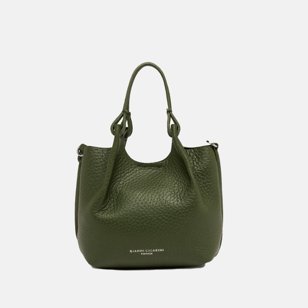 dark green pebbled leather handbag with grab handles
