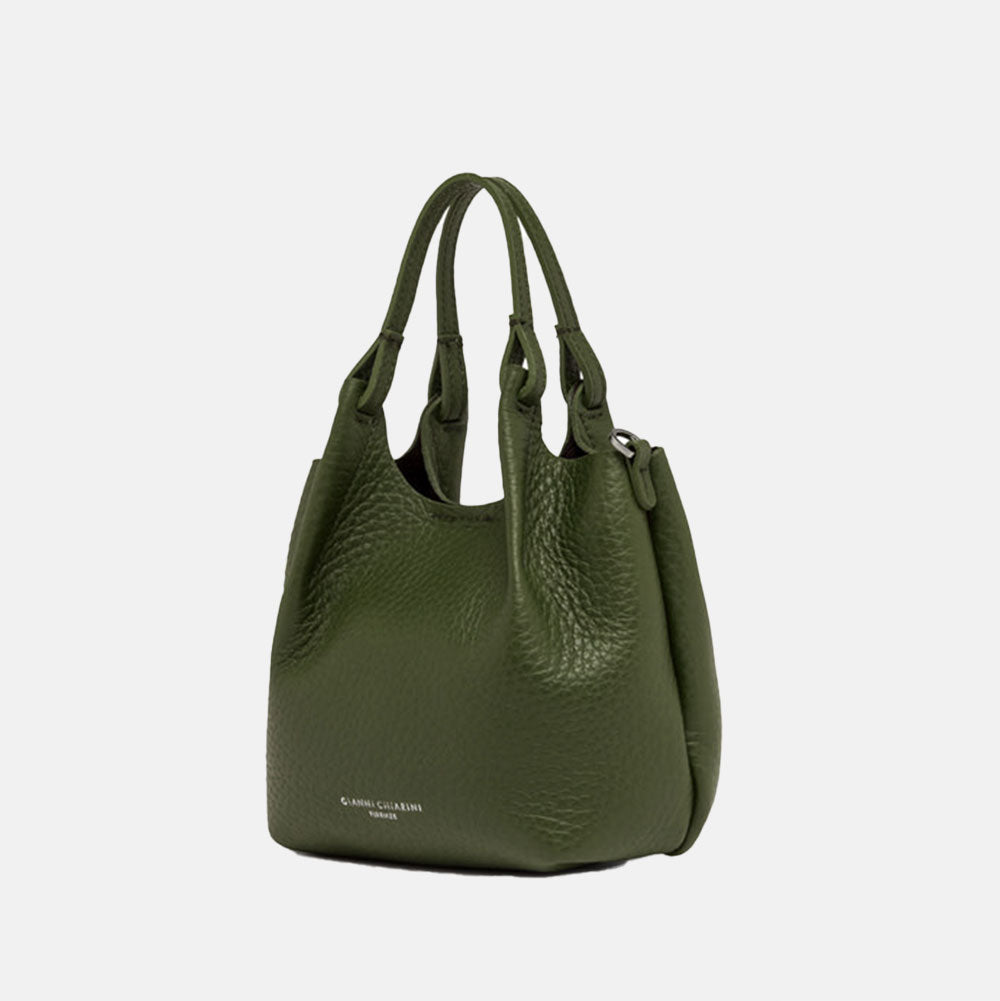 dark green pebbled leather handbag with grab handles