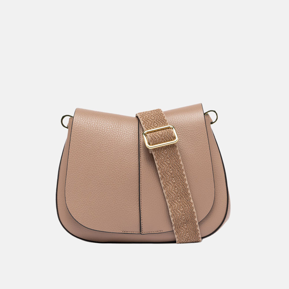 dove grey pebbled leather saddle handbag with crossbody strap