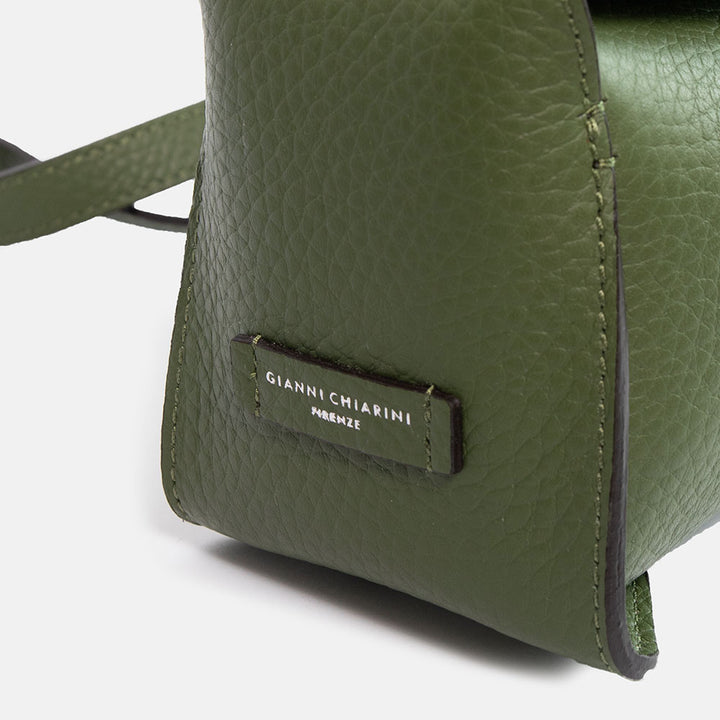 green pebbled leather bag with adjustable shoulder and crossbody strap